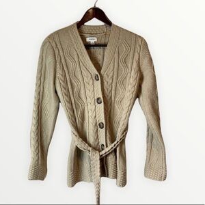 St. John’s Bay Cable Fisherman V Neck Belted Button Up Cardigan Sweater Medium